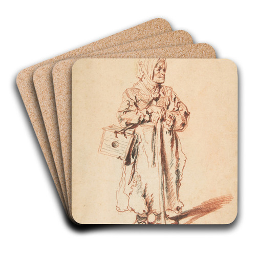 Standing Savoyarde with a Marmot Box by Jean-Antoine Watteau Art Drink Coaster set