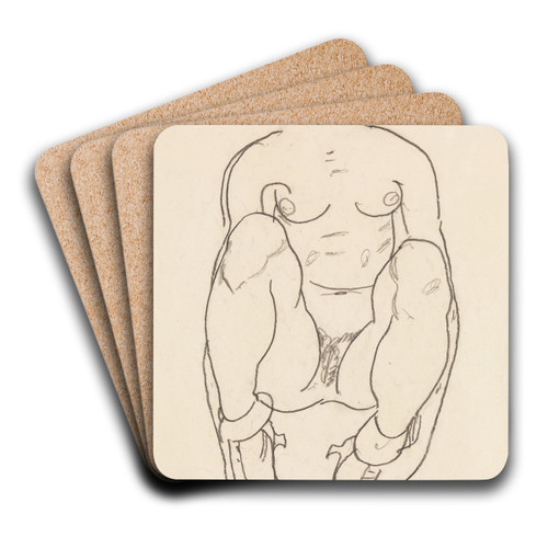 Torso of a Seated Woman with Boots by Egon Schiele Art Drink Coaster set