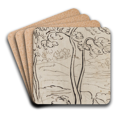 Baumstudie vor Landschaft by Jakob Christoph Miville Art Drink Coaster set