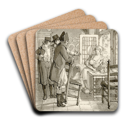 Drie mannen bij een zogende vrouw: 'Hebt slechts een...' by Reinier Vinkeles Art Drink Coaster set