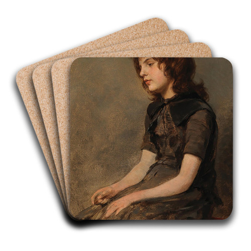 A Young Girl Sitting by Hermann Giesel Art Drink Coaster set