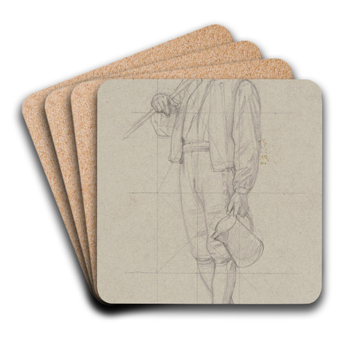 Schreitender Bauer mit geschultertem Rechen und einer Kanne in der Linken by Jakob Becker Art Drink Coaster set