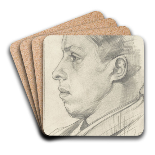 Mansportret, in profiel naar links by Jan Veth Art Drink Coaster set Mansportret, in profiel naar links by Jan Veth Art Drink Coaster set