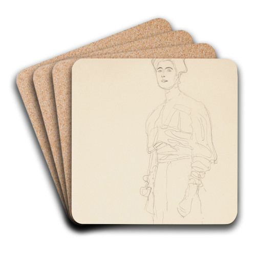 Stehend nach links (study for the portrait of Margaret Stonborough-Wittgenstein) by Gustav Klimt Art Drink Coaster set