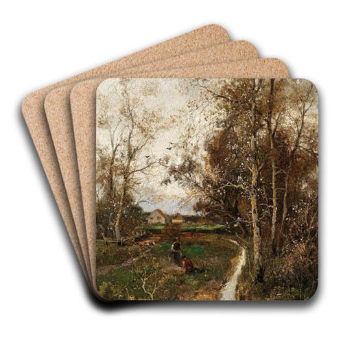 A Springtime Landscape with a Creek by Adolf Kaufmann Art Drink Coaster set