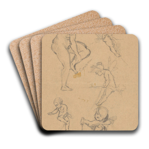 Sketches of four puttos and a nude woman by Stanisaw Wyspiaski Art Drink Coaster set