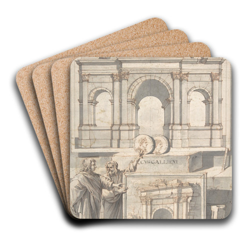 A Reconstruction of the Arch of Gallienus (above) and a View of the Ruins (below) by Jan Goeree Art Drink Coaster set