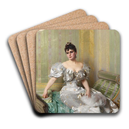 Portrait of Corinna Salmon by Vittorio Matteo Corcos Art Drink Coaster set Portrait of Corinna Salmon by Vittorio Matteo Corcos Art Drink Coaster set