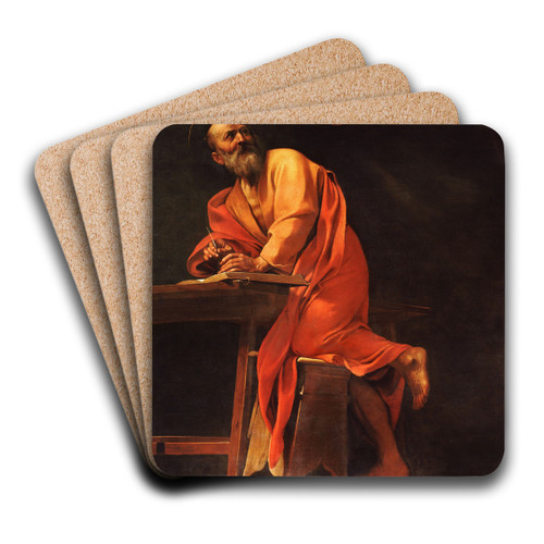Saint Matthew and the angel by Caravaggio Art Drink Coaster set