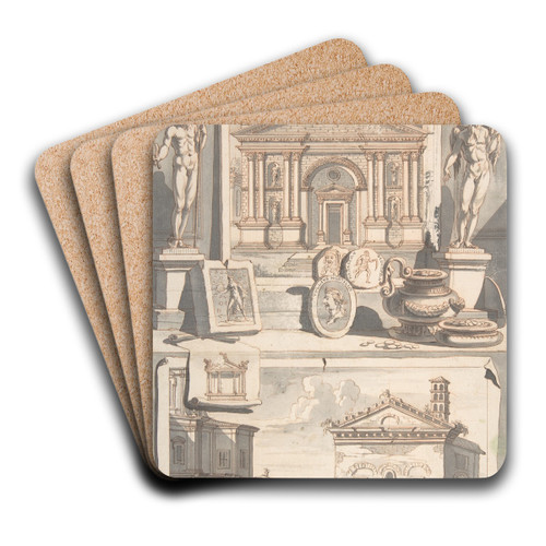 A Reconstruction of the Aerarium (above) and a View of the Ruins (below) by Jan Goeree Art Drink Coaster set