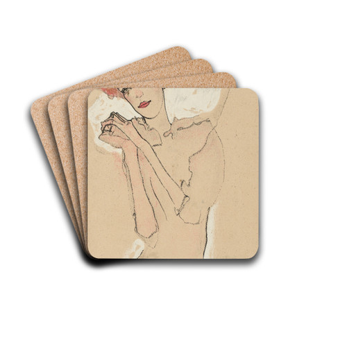 Portrait of a Woman by Egon Schiele Drink Coasters - set of 4 Portrait of a Woman by Egon Schiele Drink Coasters - set of 4