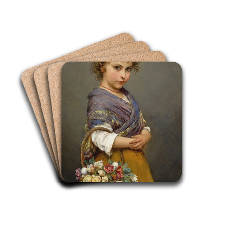 Young Girl With A Basket Of Flowers by Eugen von Blaas Drink Coasters - set of 4