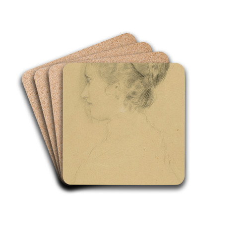 Brustbild eines Mdchens im Profil nach links by Gustav Klimt Drink Coasters - set of 4 Brustbild eines Mdchens im Profil nach links by Gustav Klimt Drink Coasters - set of 4