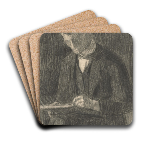 Study of a Man Reading a Book by Eduard Putra Art Drink Coaster set