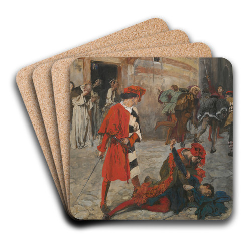 The Death of Mercutio - Act III, Scene I, Romeo andJuliet by Edwin Austin Abbey Art Drink Coaster set The Death of Mercutio - Act III, Scene I, Romeo andJuliet by Edwin Austin Abbey Art Drink Coaster set