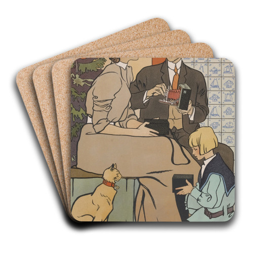 A Kodak Christmas by Edward Penfield Art Drink Coaster set A Kodak Christmas by Edward Penfield Art Drink Coaster set