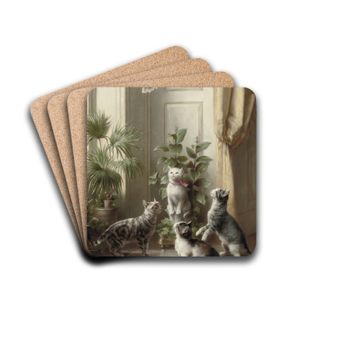 Cats and the cockatoo by Carl Reichert Drink Coasters - set of 4