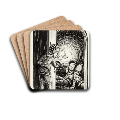Twee slapende kabouters achter een deur by Miep de Feijter Drink Coasters - set of 4 Twee slapende kabouters achter een deur by Miep de Feijter Drink Coasters - set of 4