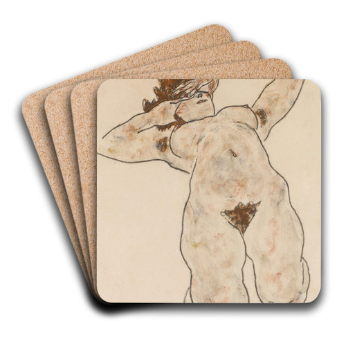 Akt (Nude) by Egon Schiele Art Drink Coaster set
