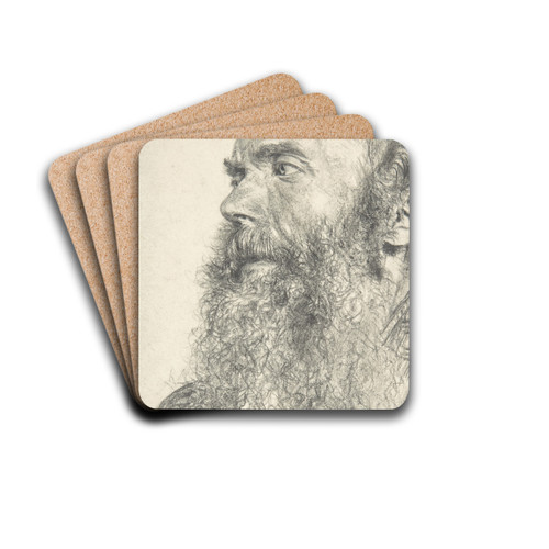 Head of a Bearded Man by Adolph von Menzel Drink Coasters - set of 4