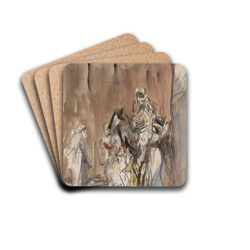 Straat met figuren, waaronder een ruiter by Marius Bauer Drink Coasters - set of 4