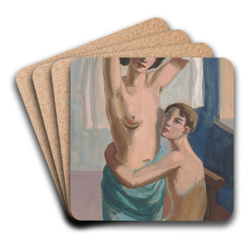 Sitzender Mnnerakt, einen stehenden Frauenakt umarmend by Hermann Lismann Art Drink Coaster set