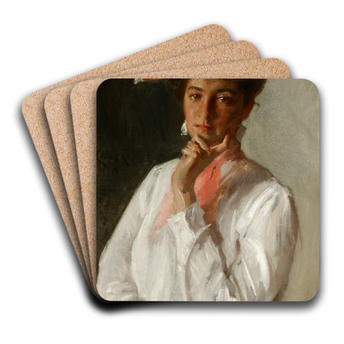 Woman in White by William Merritt Chase Art Drink Coaster set Woman in White by William Merritt Chase Art Drink Coaster set