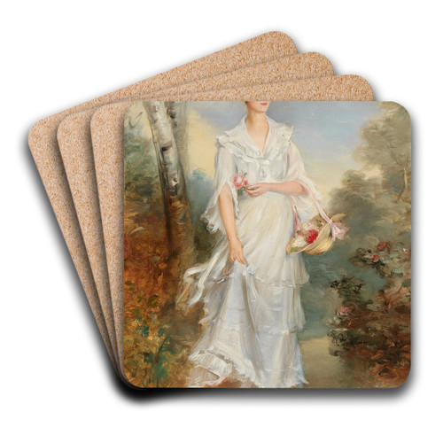 Portrait of a Young Lady with a Basket of Flowers by Adolf Pirsch Art Drink Coaster set