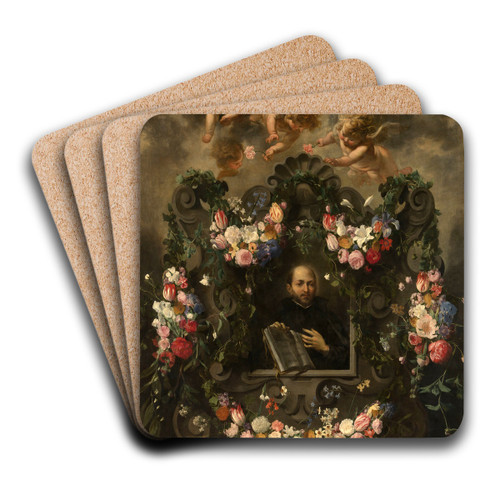 Saint Ignatius Surrounded by a Garland of Flowers by Jan van Balen Art Drink Coaster set