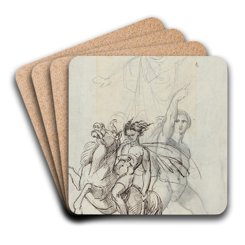A Sleeping Girl and Man in Medieval Costume by Theodor von Holst Art Drink Coaster set
