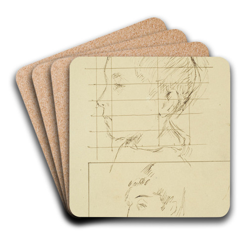 Heads of a Boy and a Man (Self-Portrait) (verso) by Paul Gauguin Art Drink Coaster set