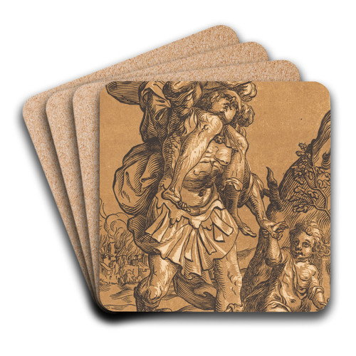 Aeneas Saving His Father from Troy by Ludwig Bsinck Art Drink Coaster set