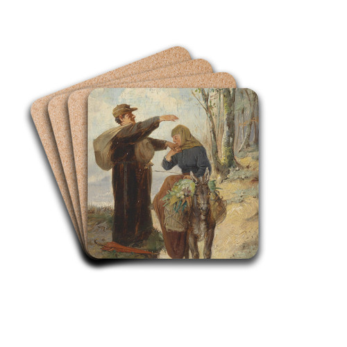 Begegnung auf der Landstrae by Adolf Humborg Drink Coasters - set of 4 Begegnung auf der Landstrae by Adolf Humborg Drink Coasters - set of 4