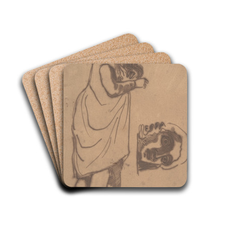 A Bearded Man, Standing, and a Classical Head by Eugne Delacroix Drink Coasters - set of 4