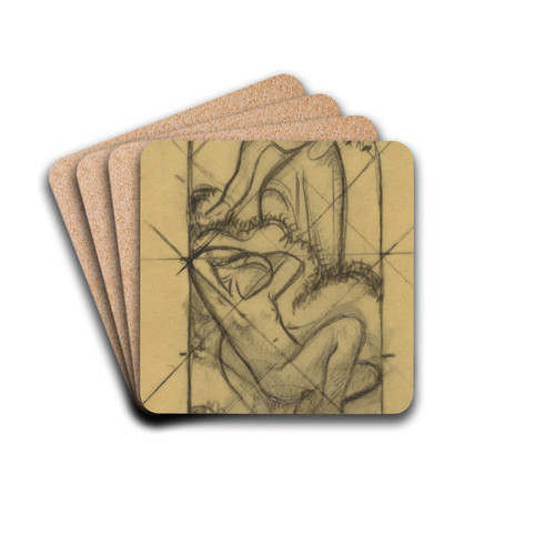 Ontwerp met geklede en naakte vrouw by Richard Nicolas Roland Holst Drink Coasters - set of 4 Ontwerp met geklede en naakte vrouw by Richard Nicolas Roland Holst Drink Coasters - set of 4
