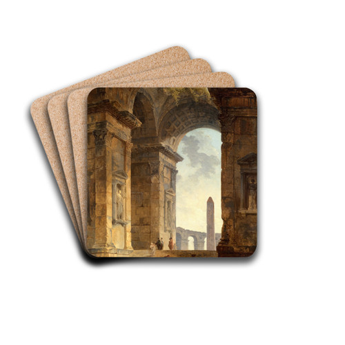 Ruins with an obelisk in the distance by Hubert Robert Drink Coasters - set of 4