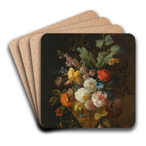 A Still Life Of Roses And Other Flowers In A Metal Vase On A Marble Ledge by Jakob Bogdny Art Drink Coaster set