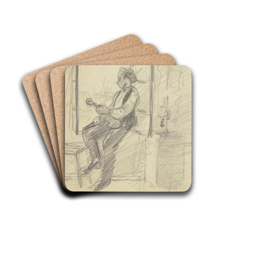 The violinist at the window by Otto Scholderer Drink Coasters - set of 4 The violinist at the window by Otto Scholderer Drink Coasters - set of 4