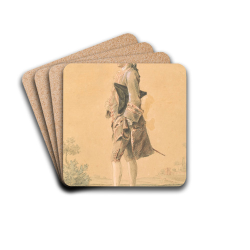 Man Standing with Hat under Arm by Louis Carrogis Carmontelle Drink Coasters - set of 4 Man Standing with Hat under Arm by Louis Carrogis Carmontelle Drink Coasters - set of 4