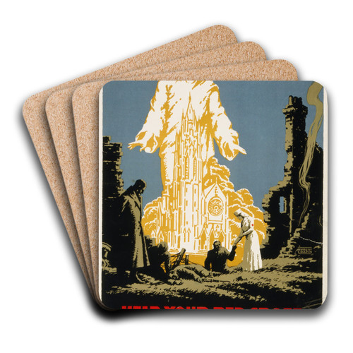 Help your Red Cross by Hubert Chapin Art Drink Coaster set