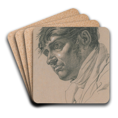Kop v.e. man: naar links gewend en van onderaf gezien by David Humbert de Superville Art Drink Coaster set