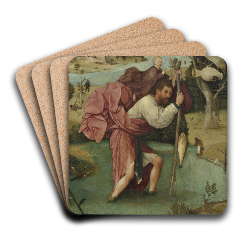Saint Christopher Carrying the Christ Child by Hieronymus Bosch Art Drink Coaster set