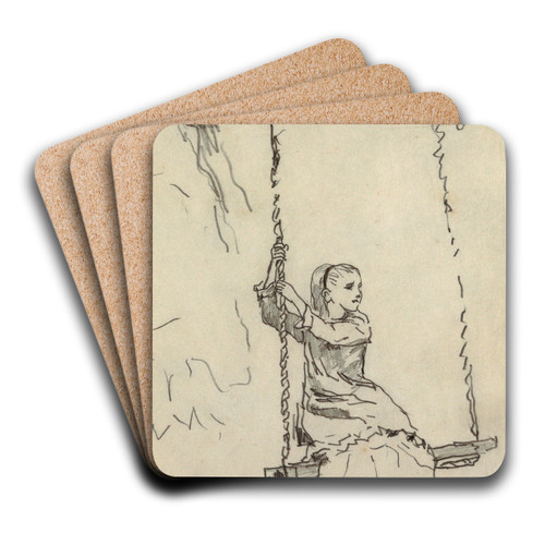 Girl on a Swing by Winslow Homer Art Drink Coaster set Girl on a Swing by Winslow Homer Art Drink Coaster set