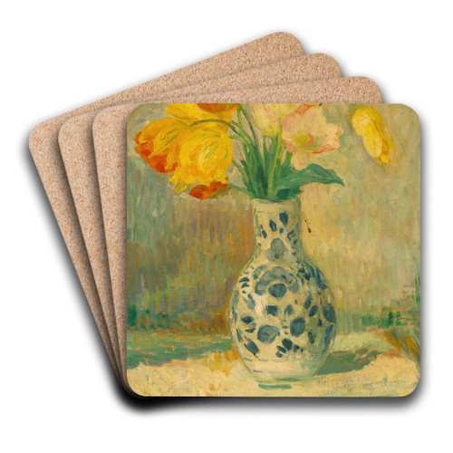 Tulips in a Delftware vase by Henri Lebasque Art Drink Coaster set Tulips in a Delftware vase by Henri Lebasque Art Drink Coaster set