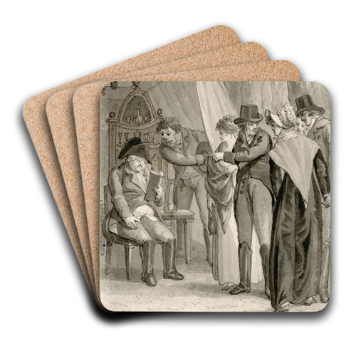 Gezelschap bekijkt oude heer bij tent: 'Hij vond...' by Reinier Vinkeles Art Drink Coaster set