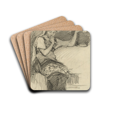 Zittend meisje met een kruik by Marius Bauer Drink Coasters - set of 4