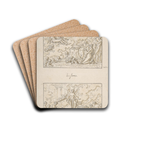 Designs for the Top and Bottom of a Small Rectangular Box by Louis-Felix de La Rue Drink Coasters - set of 4
