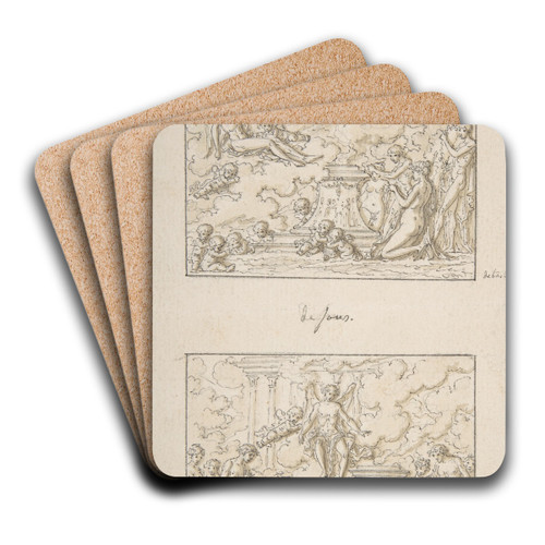 Designs for the Top and Bottom of a Small Rectangular Box by Louis-Felix de La Rue Art Drink Coaster set