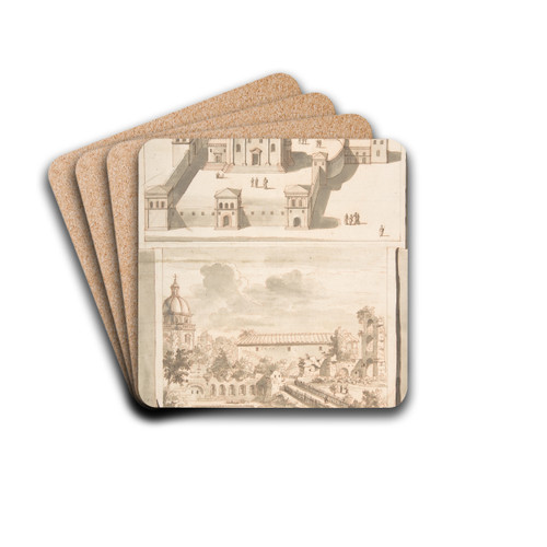 A Reconstruction of the Thermae of Novitian (above) and a View of the Ruins (below) by Jan Goeree Drink Coasters - set of 4