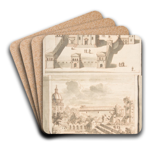 A Reconstruction of the Thermae of Novitian (above) and a View of the Ruins (below) by Jan Goeree Art Drink Coaster set